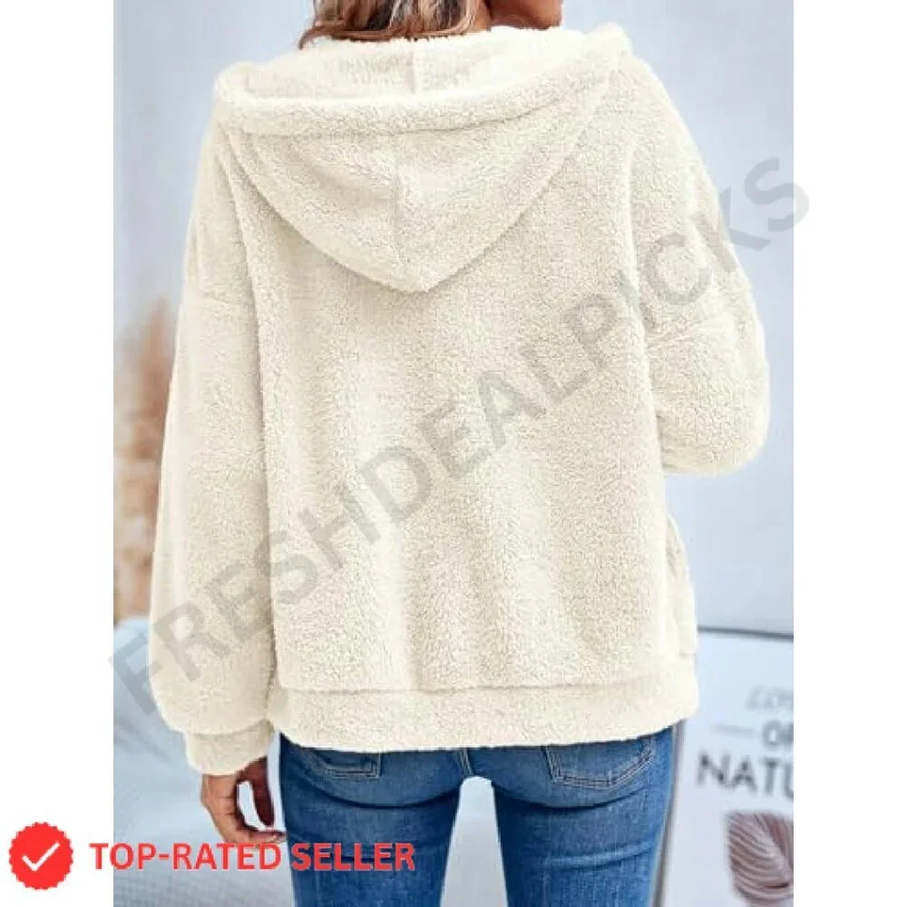 Oversized Sherpa Fleece Jacket Zip Up Winter Warm Sweatshirt Hoodie Chic